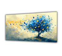 Abstract Butterfly Tree XL Canvas Wall Art, Blue and Yellow Nature Print, 76 x 152 cm