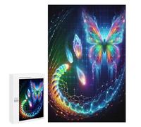 Abstract Butterfly with Glowing Elements, 1000 PCS Wooden Art Puzzle, Gift for Puzzle Lovers - for Quiet Evenings And Focused Play