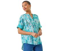 Abstract Buttoned V-Neck Top Roman Blue 14