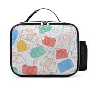 Abstract Camera Doodle Fashion Insulated Lunch Bag Tote Handbag Leather Portable Cooler Bags for Men Women