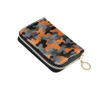 Abstract Camouflage Black Orange Wallet Womens Small Cute Card Holder Wallets RFID Blocking Animal Travel Wallet with Zipper