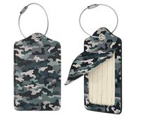 Abstract Camouflage Luggage Tag for Suitcase PU Leather Suitcase Tag with Stainless Steel Loop and Address Card Baggage Tags Cute Bag Name Travel Tags ID Labels for Women Men 2 PCS