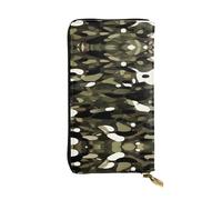Abstract Camouflage Print Leather Long Clutch Wallet – Fashionable, Personalized with Multiple Card Slots, Zipper Pocket