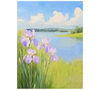 Abstract Canvas Hand Painted Oil Painting Purple Irises By The Lake Landscape Contemporary Art For Wall Decor For Living Room Bedroom Office 70X100Cm（28X39 Inch