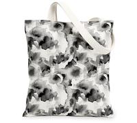 Abstract Canvas Tote Bag for Women, Modern Minimalistic Watercolor Black N/a Black Washable Reusable Small Tote Bag Ideas F, Black, 13x15 Inch