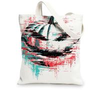 Abstract Canvas Tote Bags, Artistic Graphic Design Reusable Shopping Bags, Lightweight Washable Shoulder Strap Canvas Bags for Gym Outdoor Travel Beach Picnic 13x15 Inch