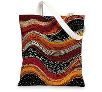 Abstract Canvas Tote Bags, Colorful Dot Pattern Reusable Shopping Bags, Modern Artistic Lightweight Washable Shoulder Tote, Black, 13x15 Inch