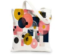 Abstract Canvas Tote Bags, Colorful Geometric Design Reusable Grocery Bags, Modern Artistic Lightweight Washable Shoulder S, Multicolor, 13x15 Inch