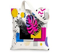 Abstract Canvas Tote Bags, Modern Leaf Pattern Reusable Shopping Bags, Lightweight Washable Shoulder Strap Canvas Bags for Travel Beach Picnic 13x15 Inch