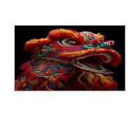 Abstract Canvas Wall Art 70x140cm, Intangible Cultural Heritage Lion Head Chinese Modern Wall Painting for Living Room Bedroom Office Kitchen, Contemporary Home Decor Picture for Teens Girls Women