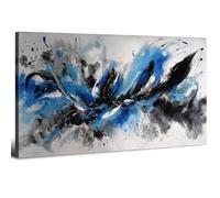 Abstract Canvas Wall Art Blue Black White Wall Decor Large Modern Abstract Wall Pictures for Living Room Contemporary Splash Neutral Canvas Artwork for Bedroom Hallway Office Home Decoration 50x100cm
