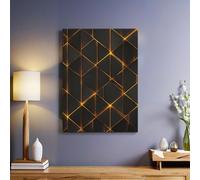 Abstract Canvas Wall Art Geometric lines gold Framed 60 x 40 cm Contemporary Print Poster Modern Artwork Ready to Hang for Corridor Hallway Flat