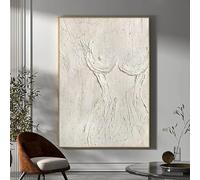 Abstract Canvas Wall Art - Textured Minimalist White Painting of a Female Body - 16x24inch No Frame