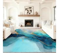 Abstract Carpets for Teen Boy Gril Kids 80 x 150 cm | Watercolour Modern Luxurious Non-Slip Bed Rugs Bedroom Living Room Decorations Floor Indoor Area Rugs Pads Blue