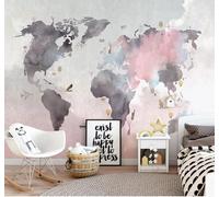Abstract Cartoon Coloured World Map Animals 3D Wallpaper Easy Install Feature Office Living Room Sofa Bedroom TV Background Wall Decoration-150cm×105cm