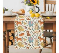 Abstract Cartoon Elephant Tiger Lion Cat Bear Table Runner 72 Inches Long, Animal Focus Washable Table Runners Heat-Insulation Kitchen Dining Table Decorations for Home Party Decor 13x72in