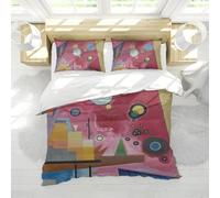 Abstract Cartoon Theme Duvet Cover Set Circle Geometric Pattern Pink 3 Pieces Soft Microfiber Bedding Set with Zipper Closure 2 Pillow Shams Full