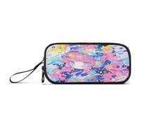Abstract Cat Anime Girl Colorful Nylon Large Zipper Pencil Bag Large Capacity Pencil Storage Case Stationery for Office Adults