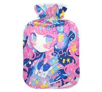 Abstract Cat Anime Girl Colorful Water Bottle for hot Water with Soft Cover, 2L hot Compress Bag for Neck Shoulder Warmer
