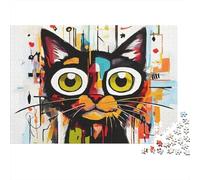 Abstract Cat Art 1000 Piece Graffiti Black Cat Sturdy Cardboard Puzzle for Puzzle Enthusiasts Friends Gathering Holiday Pastime Social Icebreaker Collectible Item 52x38cm/1000pcs
