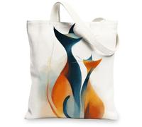 Abstract Cat Canvas Tote Bag, Artistic Reusable Grocery Bags, Lightweight Stylish Animal Shoulder Bags 13x15 Inch