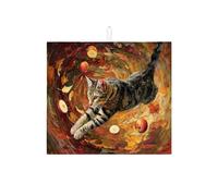 Abstract Cat Dish Drying Mats For Kitchen Counter, Autumn Leaves Absorbent Dish Drainer Rack Mat, Cozy Microfiber Drying Pad For Kitchen Counter Coffee Bar Protector 16x18 Inch