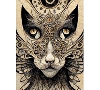 Abstract Cat Face Close Up With Tribal Patterns Textured Mask Large Wall Art Poster Print Thick Paper 18X24 Inch