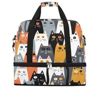 Abstract Cat Face Pattern Foldable Travel Duffel Bag Large Capacity Sports Gym Bag with Wet Dry Compartment Shoe Pocket Lightweight Carry On Overnight Weekender Bag for Women Men