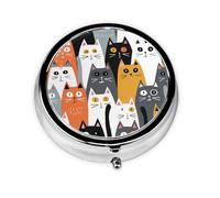 Abstract Cat Face Pattern Round Pill Box with 3 Compartments, Mini Metal Pill Organizer for Purse or Pocket, Lightweight Portable for Daily Use Gifts Travel