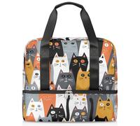 Abstract Cat Face Pattern Sports Tote Gym Bag for Women Men, Travel Duffel Bag with Shoe Compartment Large Capacity Workout Overnight Bag for Fitness Yoga Swimming Weekend