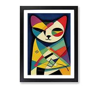 Abstract Cat No.4 Framed Print for Living Room Bedroom Home Office Décor, Wall Art Picture Ready to Hang, Black A2 Frame (62 x 45 cm)