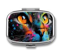 Abstract Cat Portrait Neon Color Pill Box 2 Compartment Portable Medicine Pill Case Travel Pill Organizer for Pocket Purse