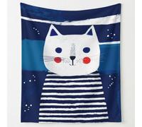 Abstract Cat Throw Blanket 220 x 240 cm, Cute Cat Stripe Fleece Blanket Cozy Microfibre Plush Blanket for Couch Sofa Bed Kids Parents Gift, Blue