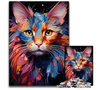 Abstract Cat Vivid Colors Jigsaw Puzzle 1000 Pieces Wooden Jigsaw Puzzles for Adults Challenging Brain Teaser for Teenagers Family Game Night Fun 1000 PCS(75x50cm)