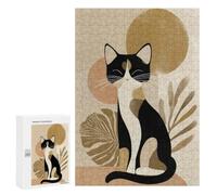 Abstract Cat with Botanical Elements: Seasonal Gift, 300 PCS Wooden Art Puzzle - to Assemble, Frame And Display
