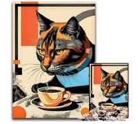 Abstract Cat with Coffee 1000 Piece Jigsaw Paper Puzzles Perfect for Family Fun on Christmas Thanksgiving Birthdays & Easter 1000 PCS(38x26cm)