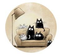 Abstract Cats on the Sofa Round Mouse Pad 10 Inch, Ultra-Smooth Circular Mousepad with Non-Slip Rubber Base for Computers Laptop