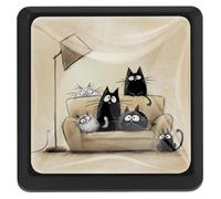 Abstract Cats on the Sofa Stepped Square Cabinet Knobs for Cupboard Kitchen Door, Black Bedroom Dresser Drawer Knobs, Pull Handle Hardware Kitchen Door Knobs for Cabinets