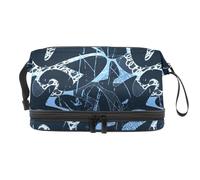 Abstract Chaotic Shape Wave Lines Double Layer Cosmetic Bag for Women and Girls, Travel Toiletry Bag Makeup Handy Pouch Organiser Bag with Brush Compartment