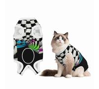 Abstract Checkerboard Background Dog Surgery Suit Recovery Suit, Breathable Full Body Dog & Cat Surgical Suit with Cute Prints, Alternative to Cone for Spay Neuter Wound Care,X-Large