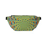 Abstract Circle Beautiful Peacock Feather Pattern Sling Bag Waist Pack Adjustable Belt Waistpacks for Outdoors Workout Hiking Gifts for Men Women
