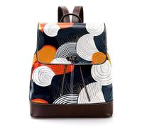 Abstract Circle Seamless Pattern PU Leather Backpack Purse for Women, Fashion Ladies Travel Shoulder Bag Rucksack