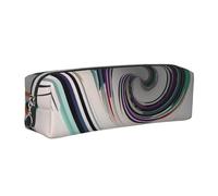 Abstract Circle Swirl Leather Pencil Case Silver Zipper Pen Pencil Pouch Bag Organizer for Girls Boys Student School Office College