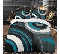 Abstract Circles 3D Printing Comforter Cover 3-Piece Microfiber Durable Skin-Friendly Modern Geometric Design Duvet Cover 2 Pillow Shams Hidden Zipper Home Decor Kids Bedroom Single (135x200cm)