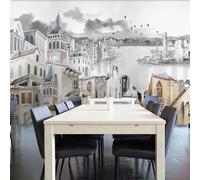 Abstract City Architecture Birds River 3D Wallpaper Textured Silk Easy Install Living Room Sofa Bedroom Dining Room Home Decoration Wall-250cm×170cm