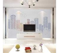 Abstract City Architecture Flying Birds Sunrise Modern 3D Wallpaper Premium Textured Silk Neutral Tones Material Ideal for Living Room Bedroom-300cm×210cm