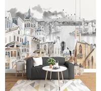 Abstract City Building Bird River 3D Wallpaper Premium Textured Silk Study Dining Living Room Bedroom Sofa TV Wall Easy Install-250cm×170cm
