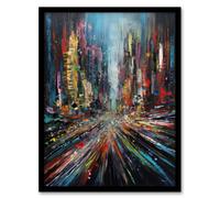 Abstract City New York Rush Hour Traffic Oil Painting Art Print Framed Poster Wall Decor 12x16 inch Artery8 Black W12 inch x H16 inch