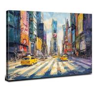 Abstract City Wall Art Graffiti Cityscape Oil Painting Prints Artwork for Living Room USA Urban Street Scene Wall Decor Times Square Broadway Taxi Cabs Canvas Picture Bedroom Office Decorations 12x16"