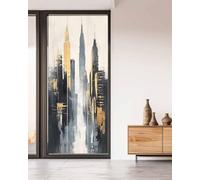 Abstract City Window Privacy Film Decorative Stained Glass Window Film Retro Chic Abstract Building Oil Painting Static Windows Clings Sticker for Glass Door, 35.4"x78.7" Blackout Shades Windows Cover
